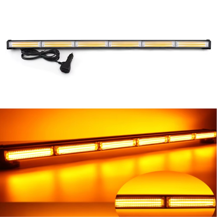 LED villogó fényhíd 89cm BZRSH 6 COB modul 108W sárga stroboszkóp fény 12V IP65 traktor plató