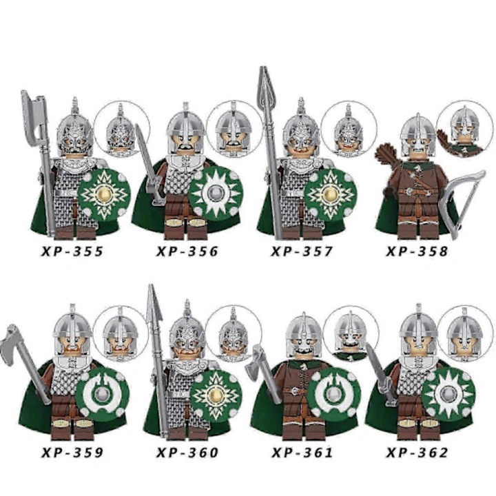 8 darabos készlet, mini figurák kompatibilisek a Gyűrűk Ura Emberi Őrzők blokkokkal, környezetbarát ABS műanyagból, magasság 4.5 cm, Többszínű
