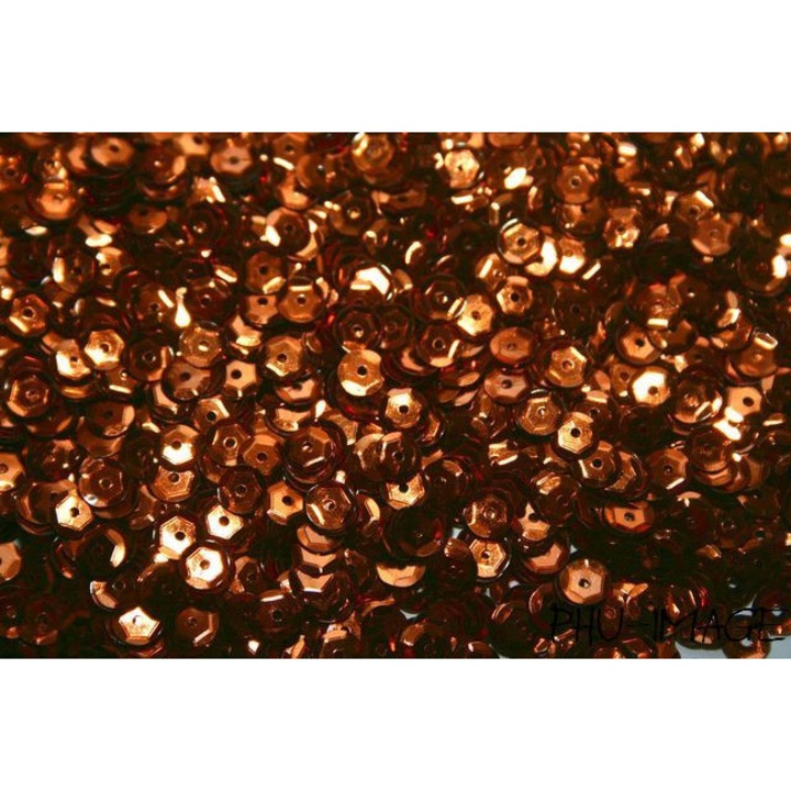 Hatszögletű flitterek (csillámok), 6 mm, lyukasztott, fényes, borostyán, 100 g