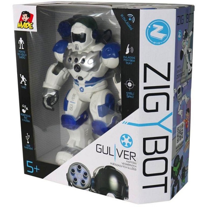 MaDe Zigybot Guliver játékrobot, 22 funkció, fehér-kék, 30x21x11cm