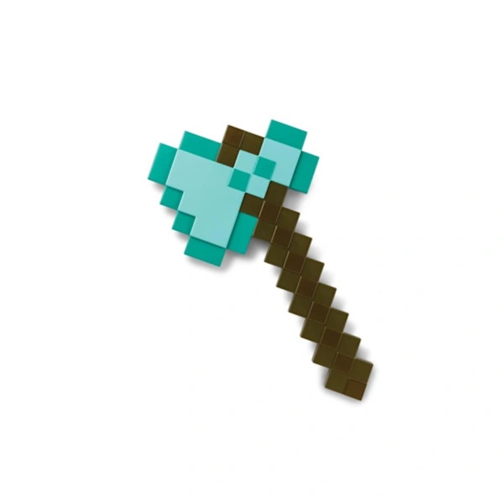 Topor jucarie Minecraft Diamond din plastic dur, pentru costum si ornament, turcoaz/maro, 1 bucata, 43x22x2.2 cm