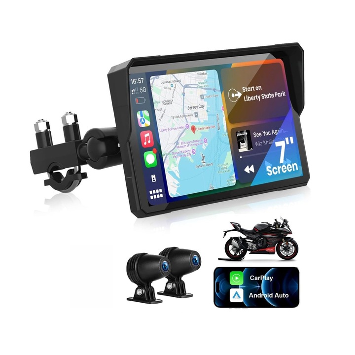 Navigatie Moto RiderX7, 7 hüvelykes, hordozható GPS, vezeték nélküli CarPlay/Android Auto, osztott képernyő