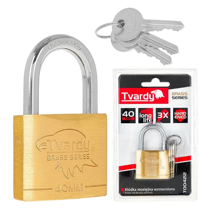 Lacat ranforsat din alama Brass Line, 40 mm, Tvardy T00422