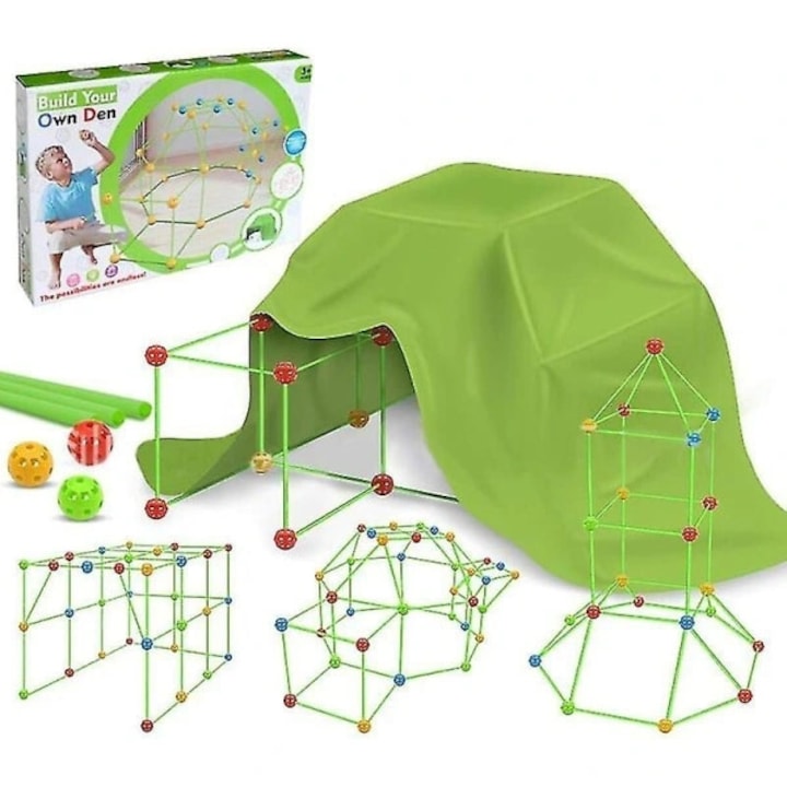 Cort de joaca copii DIY, set 36 bile 51 bete, plastic, multicolor, 51x36cm