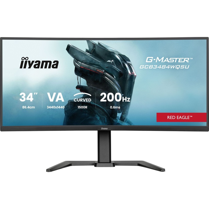Monitor iiyama G-Master GCB3484WQSU-B2, 34" WQHD 3440x1440 21:9, VA hajlított, 200Hz 0,6ms, FreeSync, DP/2xHDMI/2xUSB3.2/2xUSB-C, beépített hangszórók, állítható magasságú, Fekete, 1 db