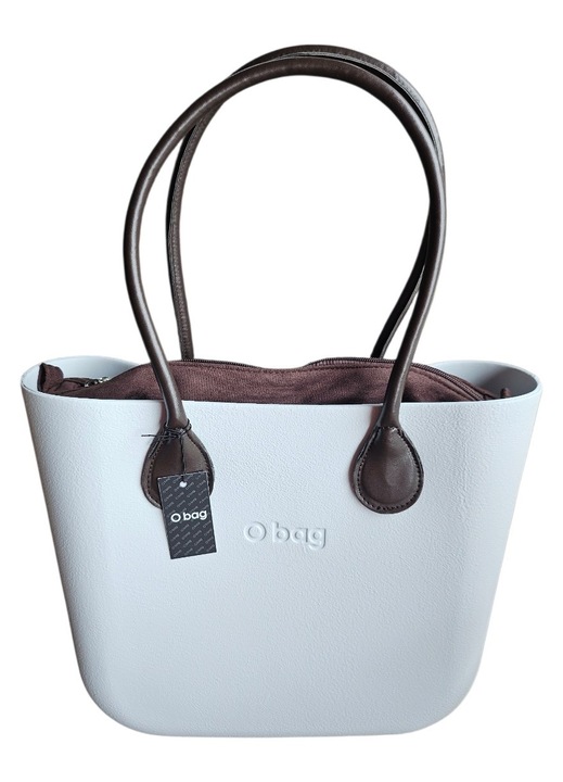 Geanta O Bag Alb Cu Manere Piele Maro