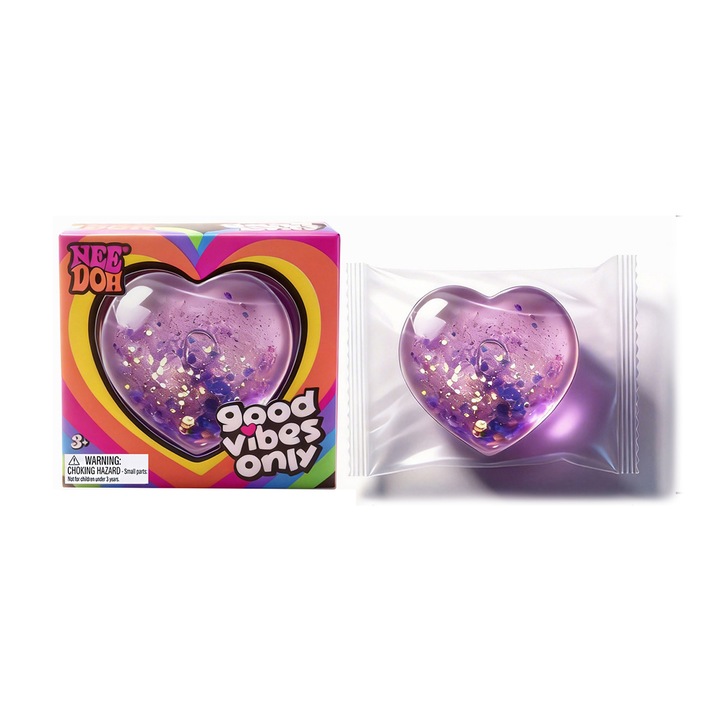 NeeDoh Good Vibes Only Átlátszó Lila Szív Csillámmal Squishy Antistressz Fidget Játék Szorításhoz