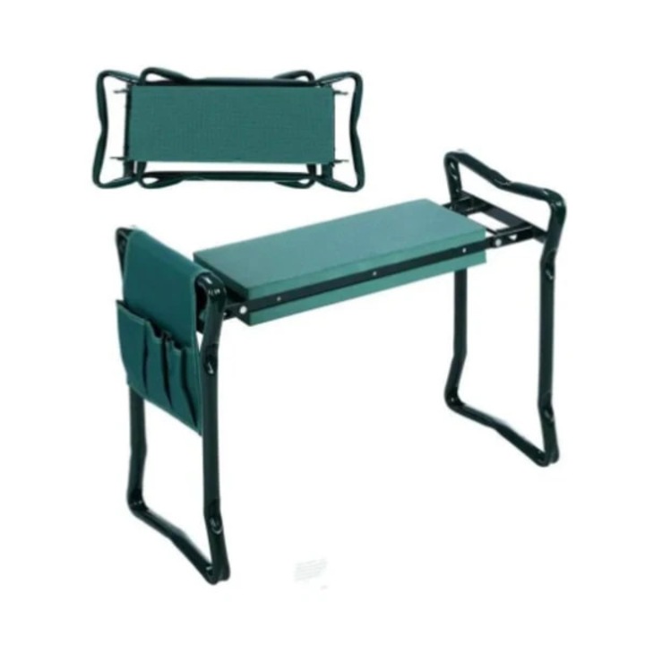 Banca de gradina pliabila, cu pernuta pentru genunchi si buzunare pentru unelte, din material 600D oxford, verde, 32x31.5 cm