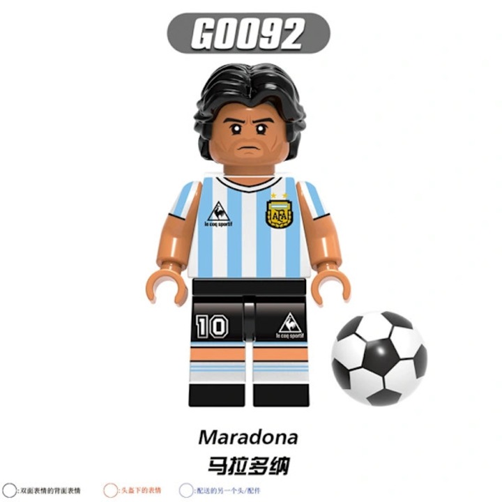 8 darabos készlet, Összeszerelhető minifigura típusú figura darabokból, Maradona és focicsapat modell (Messi, Neymar), Műanyag, 5 cm, Többszínű