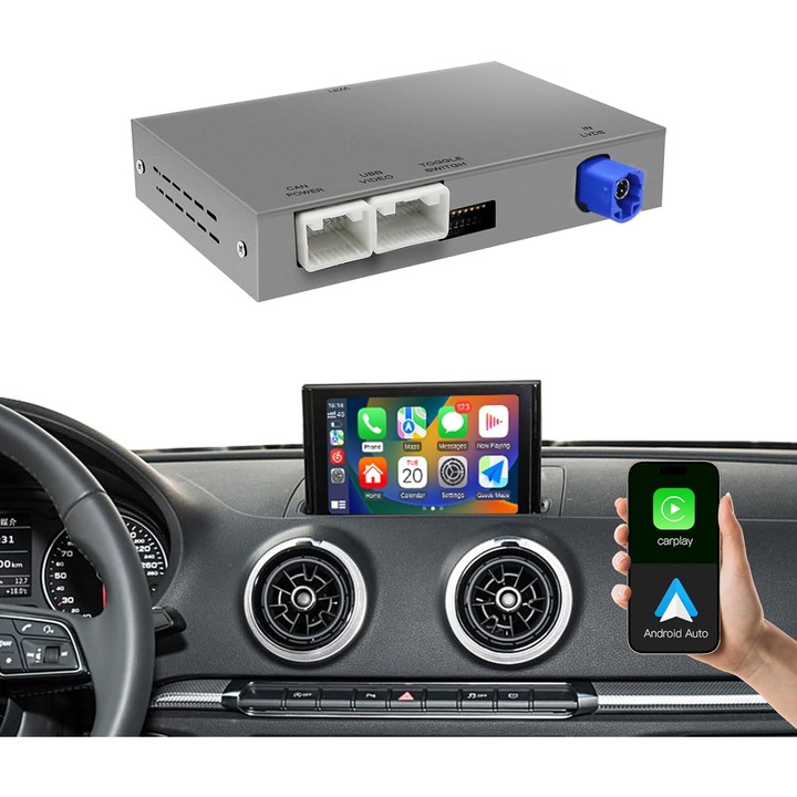Modul Wireless CarPlay si Android Auto VW Seat Leon Golf Passat Tiguan Audi A3 A4 Q5 2012-2019 MIB MIB2 Bluetooth Waze Plug and Play