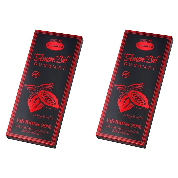 2 x Ciocolata neagra, 99% cacao, 80g Liebhart's Amore Bio