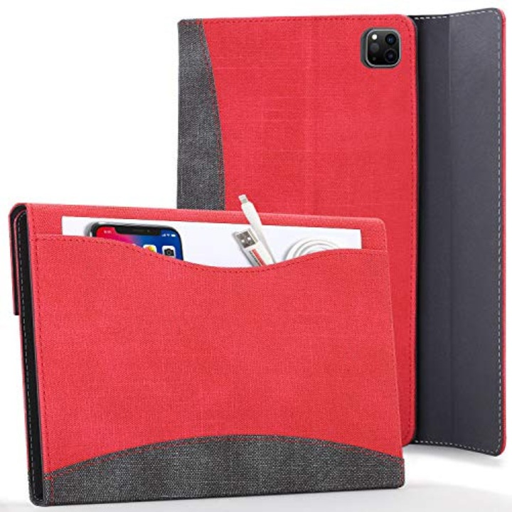 Etui pentru Apple iPad Pro 12.9 (gen 3/4/5, compatibil A1876/A2014/A1895/A1983/A2229/A2068/A2230/A2378/A2461/A2379/A2462), cu buzunar pentru accesorii, cu inchidere magnetica, rosu, 1 buc