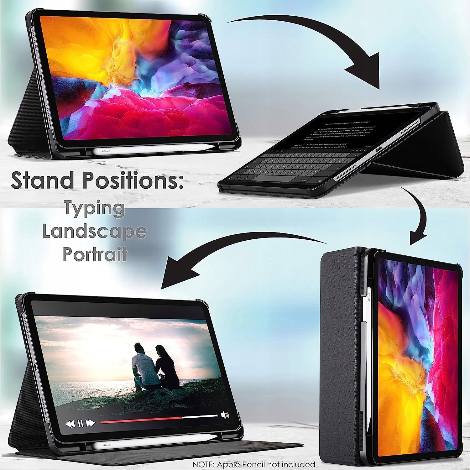 Etui pentru iPad Pro 11 (3/4 gen) si iPad Air (4/5 gen), textil, compatibil cu modelele A2759/A2761/A2435/A2377/A2459/A2301/A2588/A2589/A2591/A2324/A2072/A2325/A2316, cu buzunar pentru accesorii si inchidere, Rosu, 1 buc