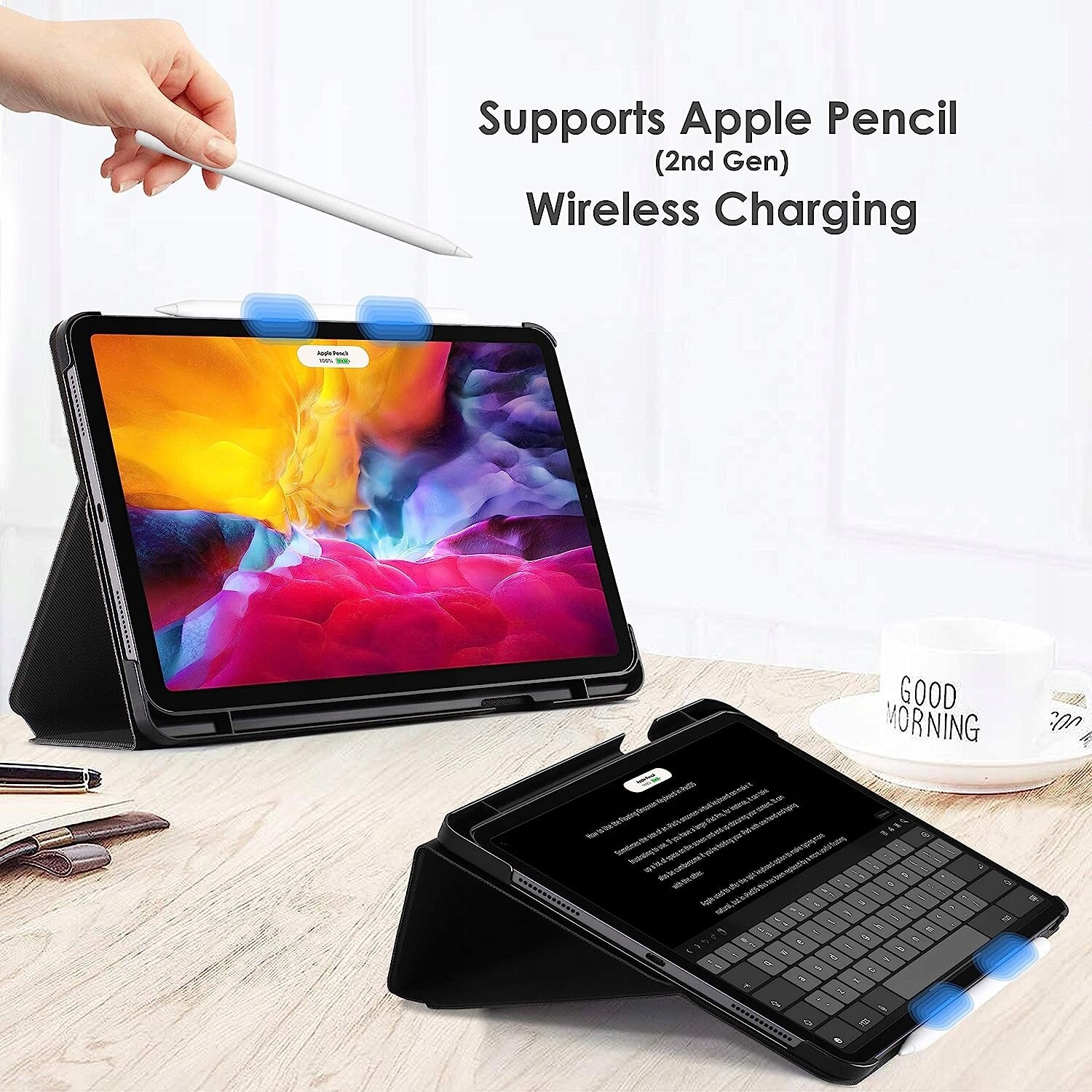 Etui pentru iPad Pro 11 (3/4 gen) si iPad Air (4/5 gen), textil, compatibil cu modelele A2759/A2761/A2435/A2377/A2459/A2301/A2588/A2589/A2591/A2324/A2072/A2325/A2316, cu buzunar pentru accesorii si inchidere, Rosu, 1 buc