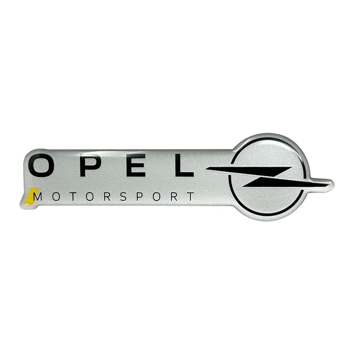 Opel Motorsport hivatalos 3D öntapadós embléma, 38 x 90 mm, ezüst