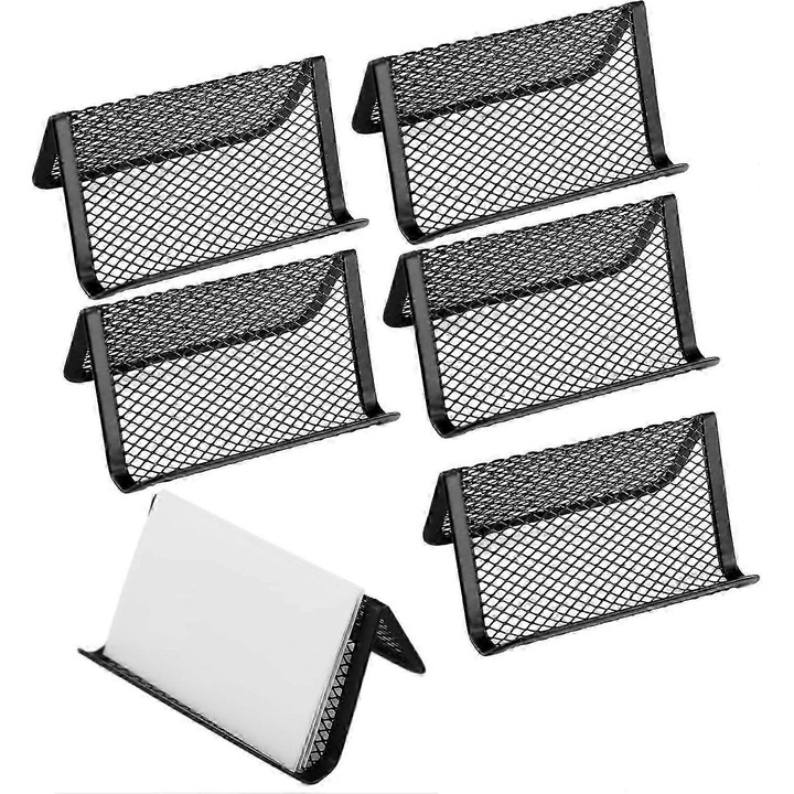 Suport carti de vizita metal mesh set 6 buc negru 10x7x5.5cm