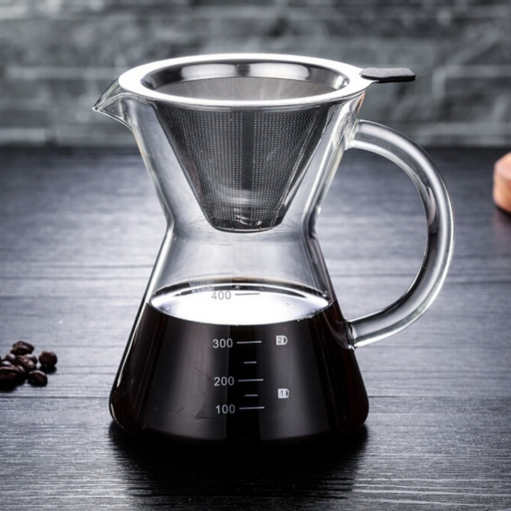 Cafetiera manuala pour-over 400ml inox filtru fin