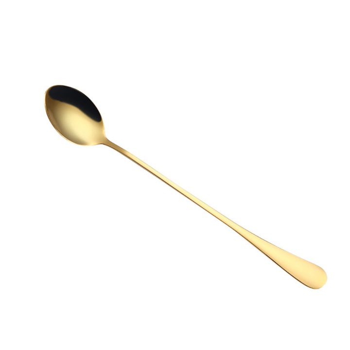 Lingura pentru bauturi din otel inoxidabil 410 alimentara, maner lung ergonomic, rezistenta la rugina, auriu, 1 buc