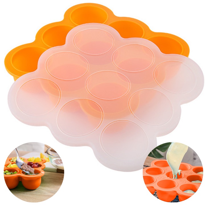 Capac din silicon cu 9 gauri Supliment alimentar din silicon pentru bebelusi, intr-o cutie de depozitare cu capac Cutie pentru suplimente alimentare, portocaliu