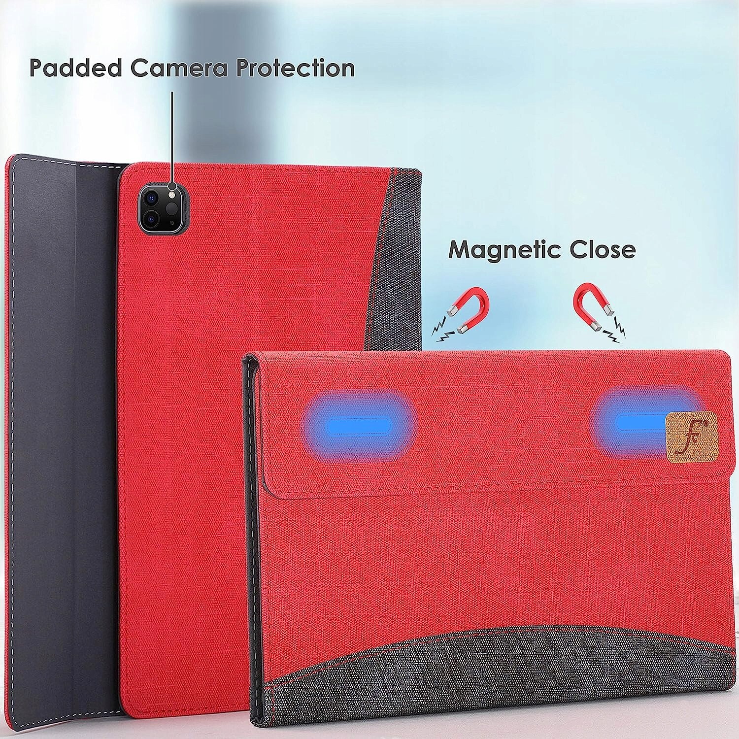Etui pentru iPad Pro 11 (3/4 gen) si iPad Air (4/5 gen), textil, compatibil cu modelele A2759/A2761/A2435/A2377/A2459/A2301/A2588/A2589/A2591/A2324/A2072/A2325/A2316, cu buzunar pentru accesorii si inchidere, Rosu, 1 buc