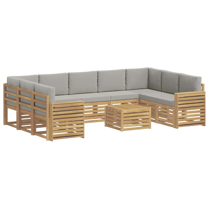 Set de canapele de exterior 10 pcs vidaXL, Alb si gri deschis
