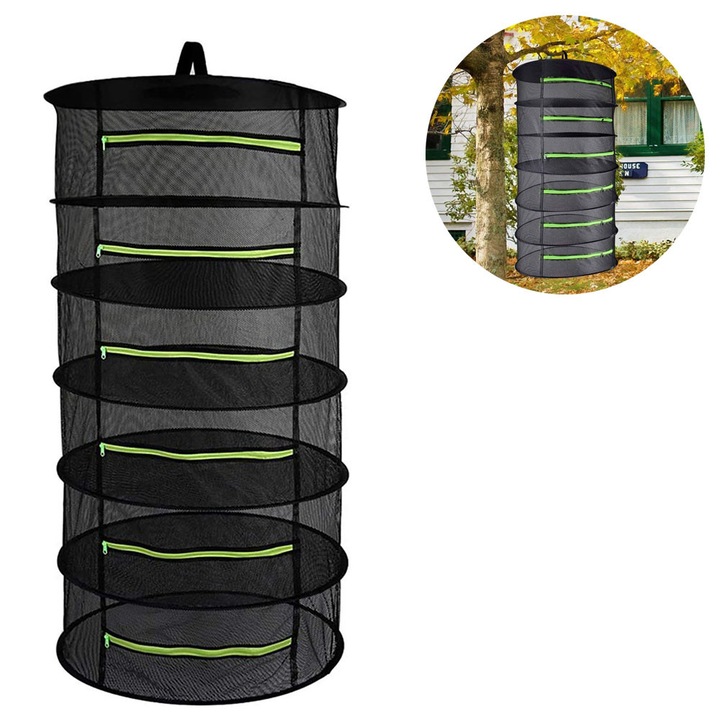Plasa de uscare a plantelor cu 4/6 straturi, plasa pliabila agatata, plasa neagra de uscare a plantelor cu fermoar, uscator de plante, negru