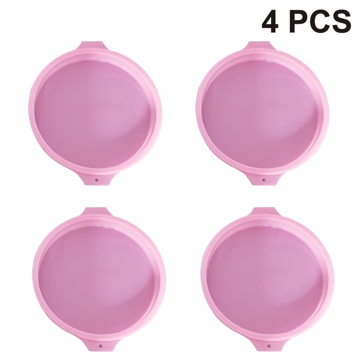 Set 4 tavi rotunde silicon pentru copt, 21x21x2.5cm, nonaderent, BPA free