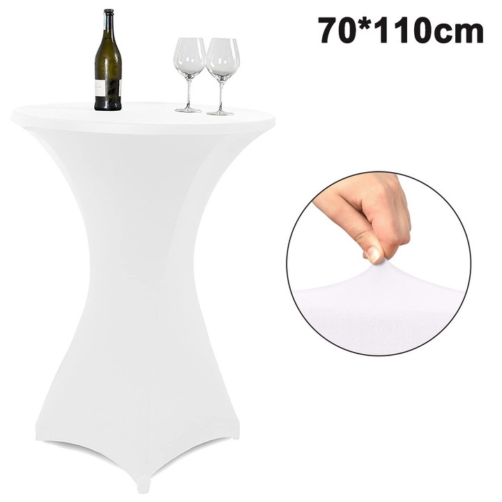 Kerek spandex magas asztal huzat, fehér, 70x110cm