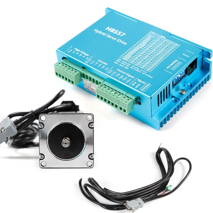 Kit Motor Pas Cu Pas, NEMA 23, Cuplu Mare, 3, 6 Nm, 57 mm, Driver Microstep, Albastru