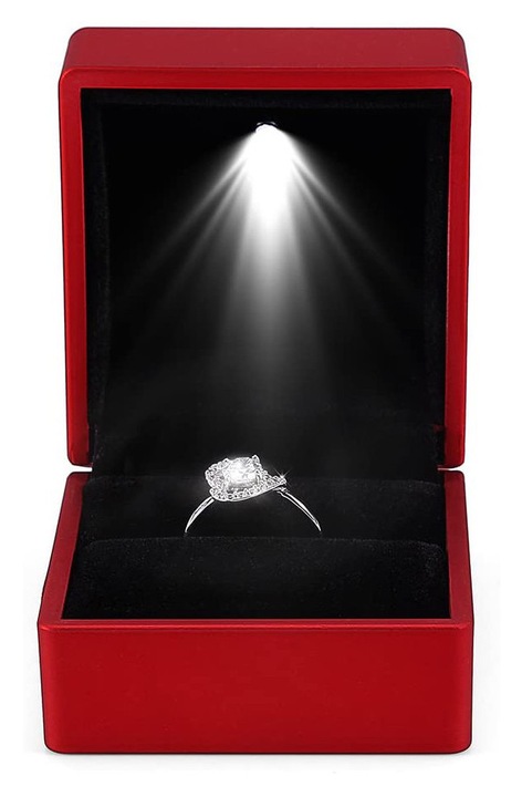 LED ékszerdoboz gyűrűhöz és fülbevalóhoz, elegáns, fekete, 6.5x6x5cm