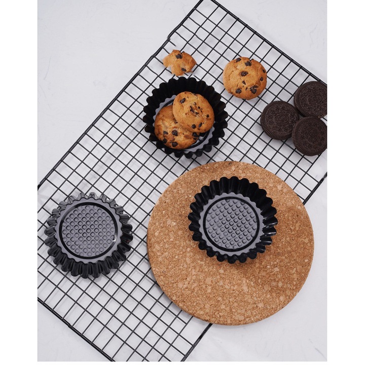 10 db mini tortaforma készlet, szénacél, fekete, 11cm