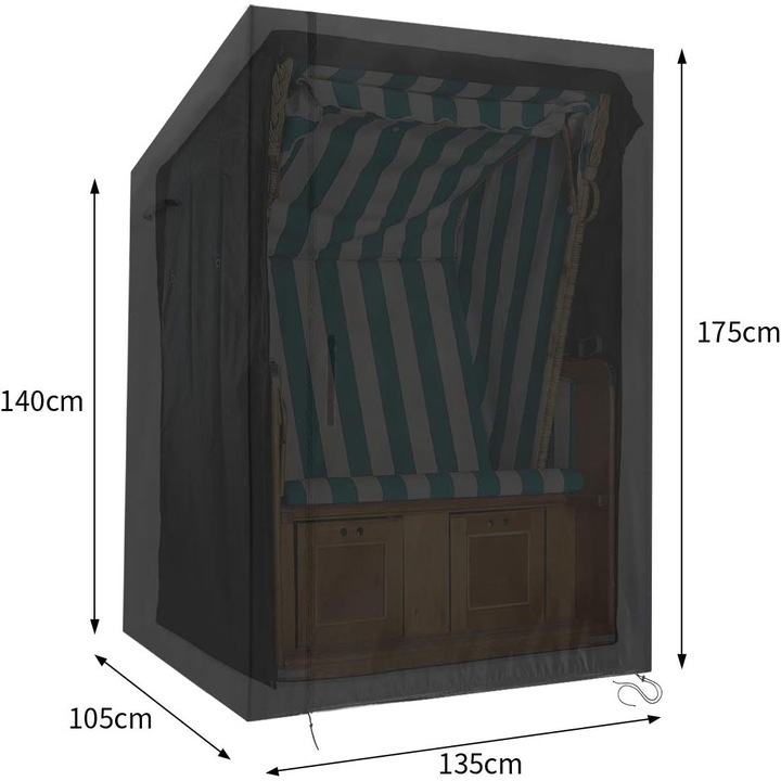 Калъф за защита на плажен стол, Oxford, черен, 135x105x175/140см, водоустойчив, с велкро