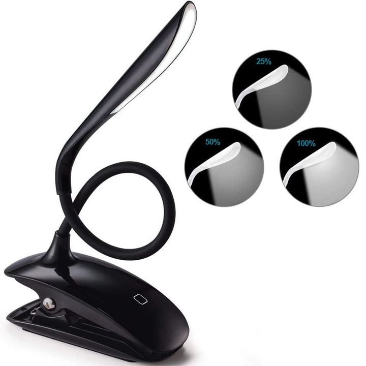 Lampa de citit cu clips, lumina LED cu clips cu senzor tactil, lampa de birou, lampa de carte, lampa cu clips reincarcabila prin USB