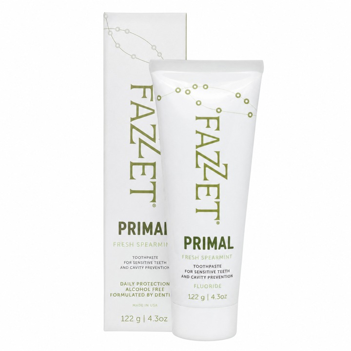 Pasta de Dinti, FAZZET, Primal, Protectie Gingivala si Intarirea Smaltului, Fresh Spearmint, cu Fluor, 122 g