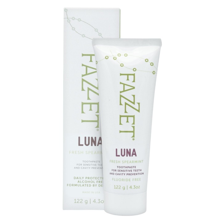 Pasta de Dinti, FAZZET, Luna, cu Hidroxiapatita pentru Sensibilitate si Protectie Anticarii, Fresh Spearmint, Fara Fluor, 122 g