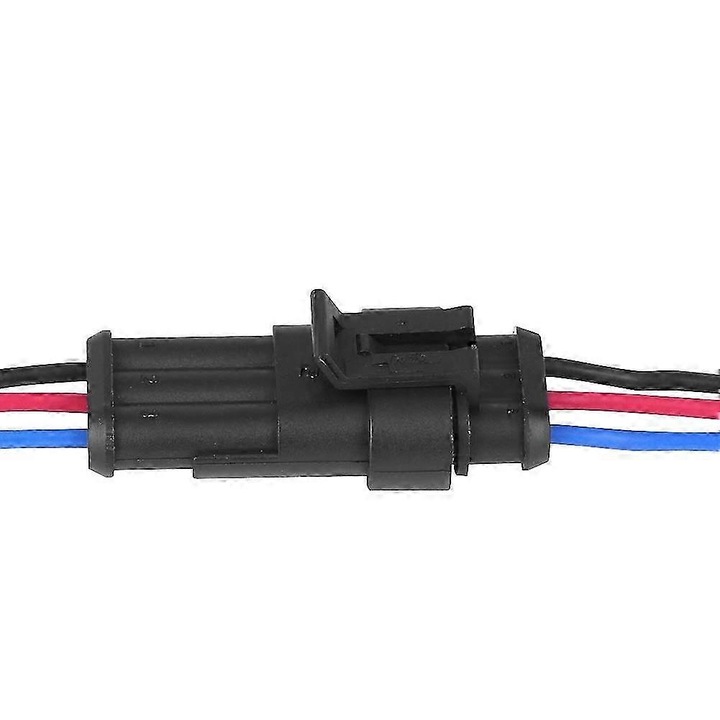 Conector electric etans 3 pini, universal pentru auto si motocicleta, cu fire 10 cm, diametru fir 2.5 mm, mufa masculin si feminin, multicolor, 1 kit