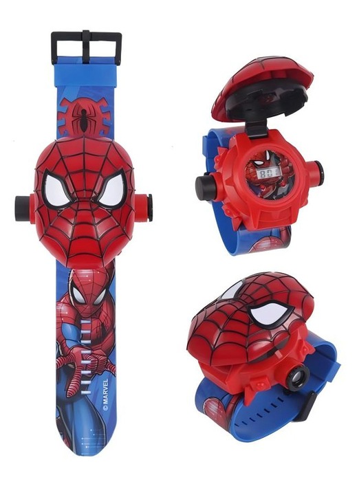 Ceas pentru copii cu proiector Spider-Man, 24 imagini anime, capac flip, curea reglabila, multicolor, jucarie proiectie, cadou copii