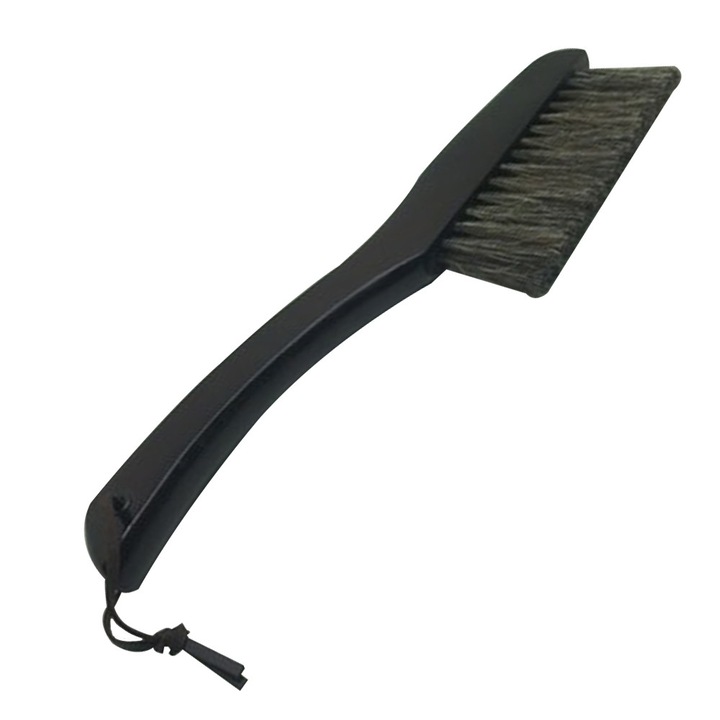 Perie pentru praf si curatare, din peri naturali, cu maner lung din lemn lacuit, peri moi intariti 30%, include husa din catifea, negru, 36.5 cm, 1 buc
