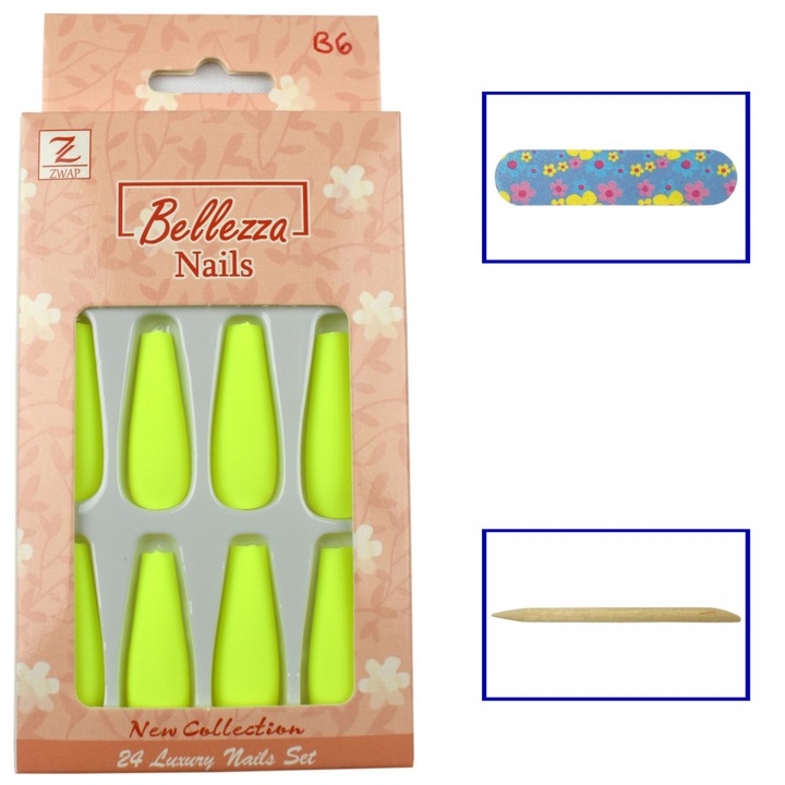 Set unghii false Bellezza Nails Ballerina mat 24 buc mini pilnic lemn