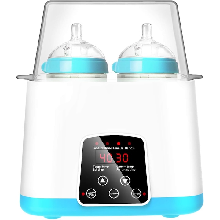 Incalzitor biberon dublu sterilizator 5-in-1, control LED, capacitate mare, alb