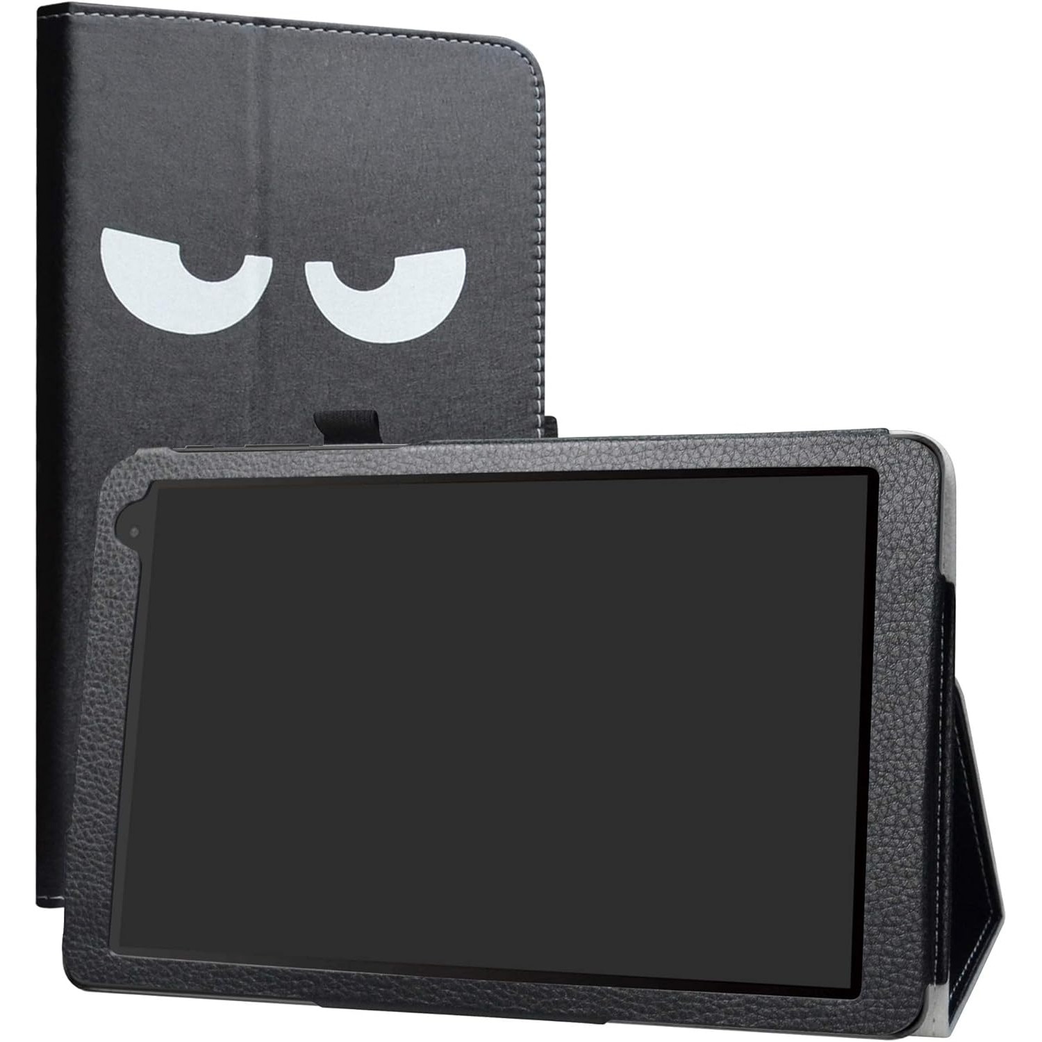 Husa/etui tableta din piele ecologica, cu clapeta, suport stand si imprimeu 'Nu ma atinge' (model ochi), compatibila cu Alcatel 1T 8082 10" WiFi, Negru, 25,5 x 15,5 x 0,94 cm
