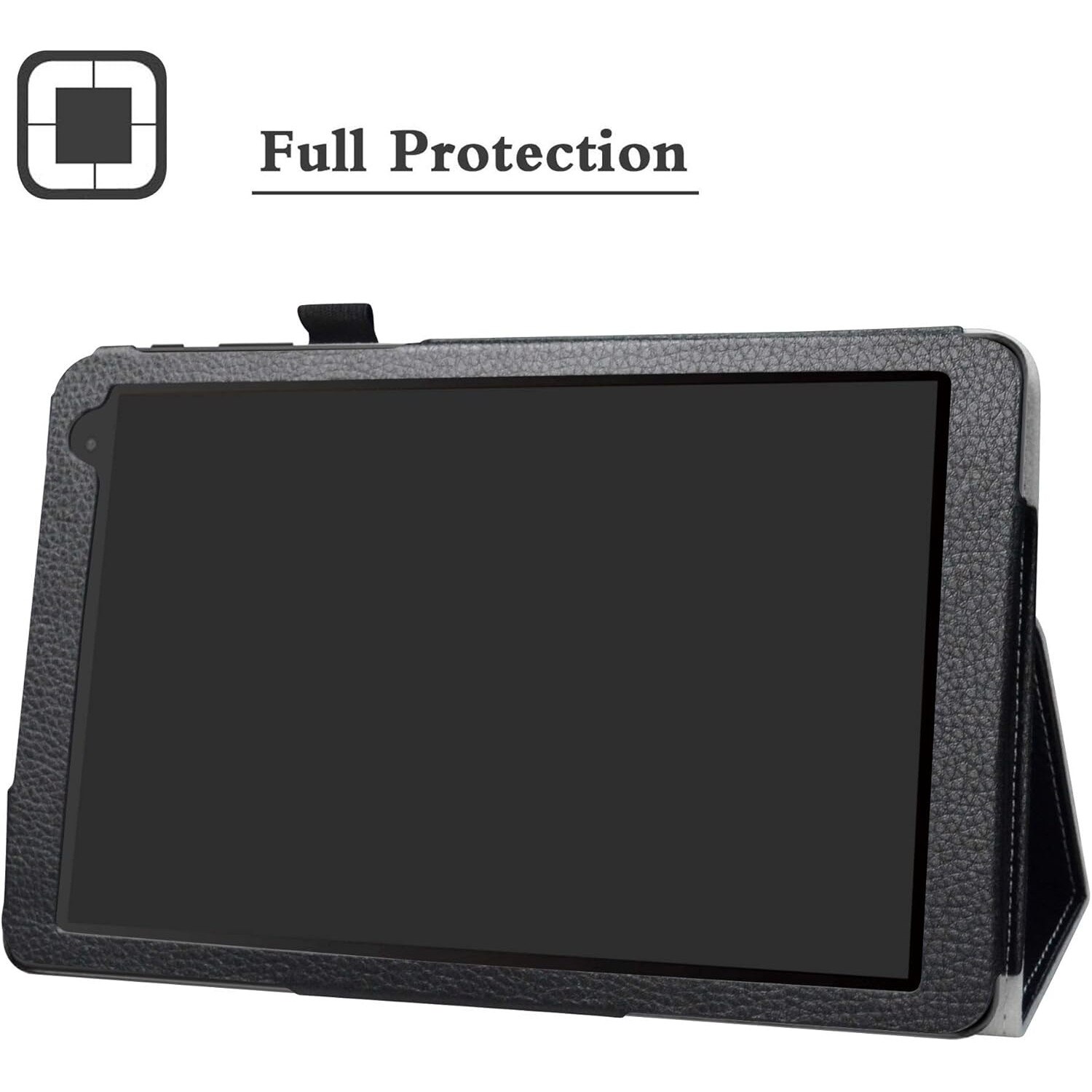 Husa/etui tableta din piele ecologica, cu clapeta, suport stand si imprimeu 'Nu ma atinge' (model ochi), compatibila cu Alcatel 1T 8082 10" WiFi, Negru, 25,5 x 15,5 x 0,94 cm
