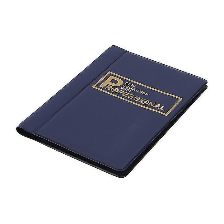 Album pentru monede, colectie Professional, capacitate 480/120 monede, pungi protectoare PVC, coperta PU, albastru, 1 buc