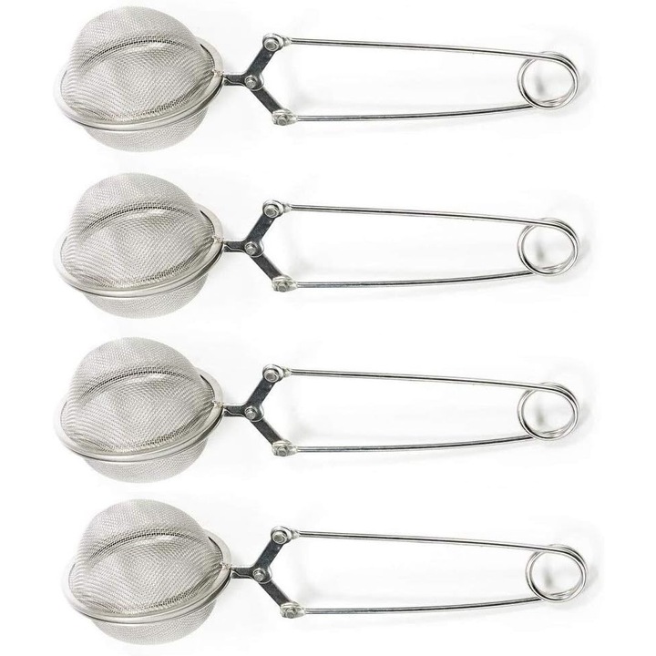 3 darabos készlet, rozsdamentes acél teatojás/szűrő, ultrafinom háló a szűréshez, rugalmas fogantyú, ezüst, átmérő 4.6 cm, hossz 15.5 cm
