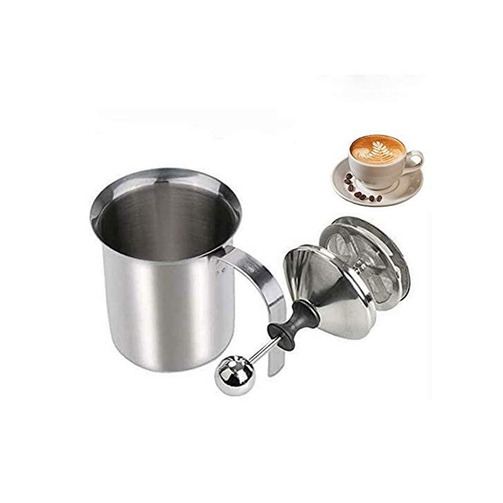 Spumator manual lapte, otel inoxidabil, dublu filtru, 800ml