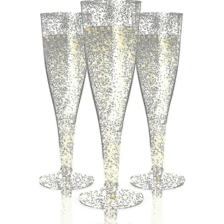 Set 30 pahare plastic pentru sampanie, sclipici auriu, transparente, 180ml