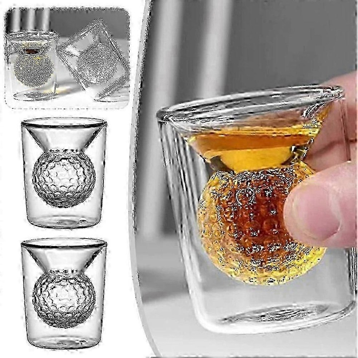 4 darabos szett, golf labda design shotos poharak, üveg, 6x7x5 cm, átlátszó