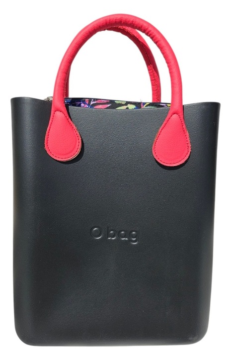 Geanta O Bag Neagra cu Manere Roz