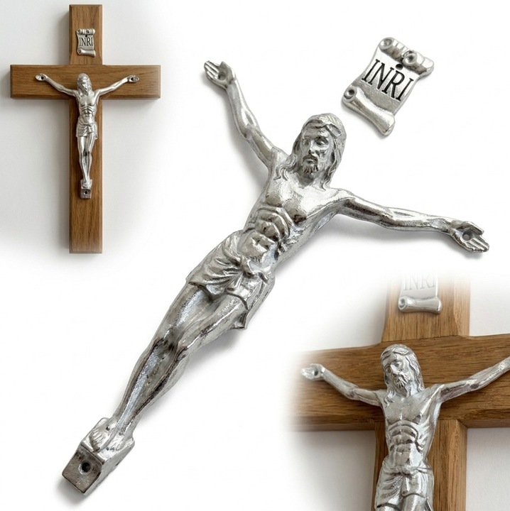 PEEWIT Jézus Krisztus szobor, ezüst színű, 8,5x7,5cm, INRI táblával szettben