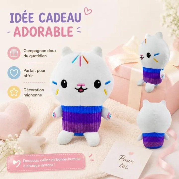 Papusa de plus Gabi din Gabby's Dollhouse, moale si pufos, ideal cadou si decorativ, Alb/Violet, 25 cm